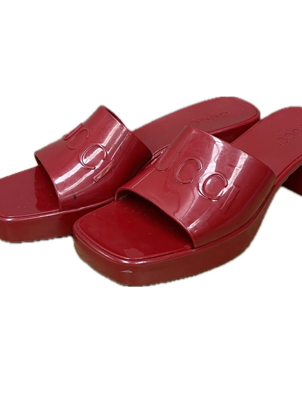 Gucci Women’s Slide Sandals Hibiscus Red Used 39 - Picture 2 of 4